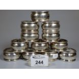 Set of twelve silver napkin rings of plain form. Chester hallmarks. 7 troy oz approx. (B.P. 21% +