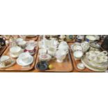 Three trays of assorted 19th and 20th Century china including a four-legged, lidded Limoges