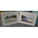 Robert Bell (Cornish 20th century), a pair of beach scenes. Signed watercolours. 33 x 51 cm