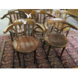 Set of five mid century bentwood chairs on circular seat, three with presentation plaques for The