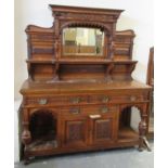 Late Victorian oak two stage mirror back foliate carved sideboard. (B.P. 21% + VAT)