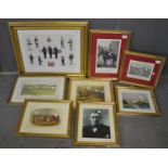 Group of assorted furnishing prints to include a study of Royal Marines uniforms, photographic print