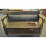 Late 19th/early 20th century distressed open arm bench/settle. (B.P. 21 + VAT)