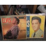 Box of Elvis vinyl records to include nine LPs, twenty-six singles and one box set. LPs include: '