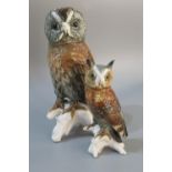 Karl Ens porcelain figure of an owl, impressed no7575, together with a smaller Karl Ens owl,
