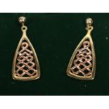 Pair of Clogau gold celtic knot earrings. Approx weight 3.7 grams. (B.P. 21% + VAT)