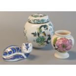 Small masons ironstone chartreuse design ginger jar and cover, a small Moorcroft baluster shaped