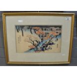 Hiroshige, Original Japanese woodblock print, famous views of Kyoto Tsuten Bashi. Framed and glazed.