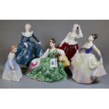 Five Royal Doulton bone china figurines to include 'Elyse' HN 2474, 'Andrea' HN3058, 'Fragrance'