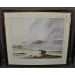 David Evans (Welsh 20th century), Llansteffan Castle from Ferryside. Signed watercolours. 42 x 52 cm