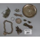 Collection of silver and costume jewellery including a silver dish. (B.P. 21% + VAT)