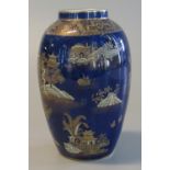 Carltonware Kang Hsi design vase of baluster form on a cobalt blue ground with gilded chinoiserie