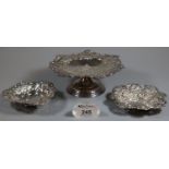 Two silver pierced bonbon dishes, one heart shaped, total weight 2 troy oz approx. Together with a