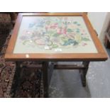 Early 20th century oak folding glass-top tapestry table or fire screen. (B.P. 21% + VAT)
