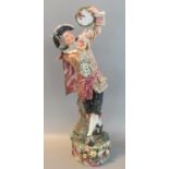 Large probably Austrian figure of a tambourine player in 18th century dress. Unmarked. 78.5 cm