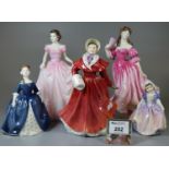 Five Royal Doulton bone china figurines to include; 'Hope' HN4097, 'Lauren' figure of the year 1999,