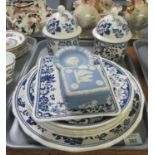 Tray of assorted china to include; two Wedgewood Jasperware pin trays and a similar trinket box,