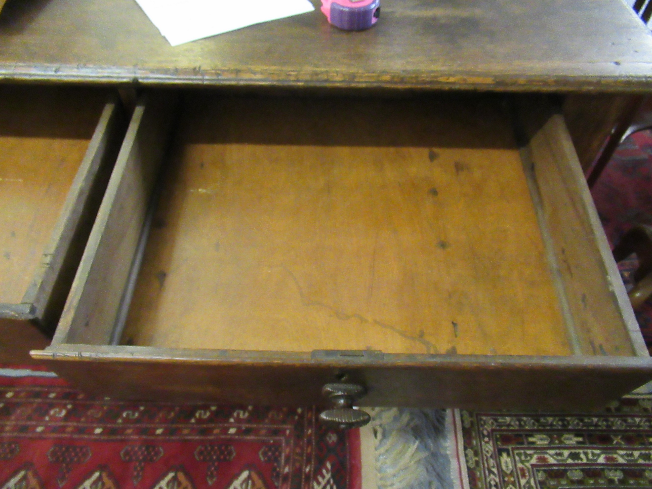 Late Victorian oak two-drawer farm house kitchen table on turned tapering legs. (B.P. 21% + VAT) - Image 3 of 3