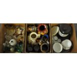 Three boxes of assorted pottery and glass to include: two Thomas Flammfest lidded casserole