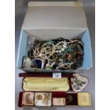 Box containing assorted costume jewellery, silver bangle etc (B.P. 21% + VAT)