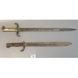 British First World War period sword bayonet and another brass hilted saw backed bayonet. (2) (B.