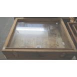Wooden and glass hinged table top display case. (B.P. 21% + VAT)