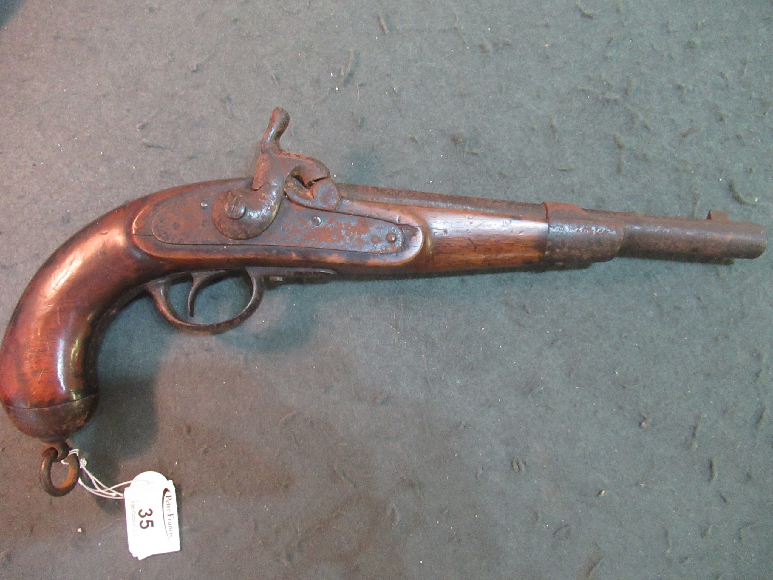 19th Century muzzle loading percussion pistol in sea service design. (B.P. 21% + VAT) Heavily - Image 2 of 7