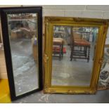 Modern gilt frame bevel plate mirror with moulded foliate decoration together with another mirror of