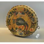 Chinese double sided dragon and phoenix drum with polychrome painted hide skins, probably 20th