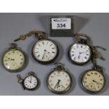 Bag of silver and other open faced pocket watches, one marked Ingersoll Leader. (B.P. 21% + VAT)
