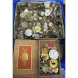 Plastic box of assorted pocket watches and watch parts. (B.P. 21% + VAT)