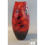 Poole art pottery vase of ovoid form decorated with foliage and butterfly, impressed and painted