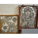 Two modern pebble mosaics of a figure and stylised bird. One in pine frame. (2) (B.P. 21% + VAT)