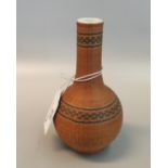 20th Century Chinese porcelain small bottle vase in a woven bamboo decorative cover. (B.P. 21% +