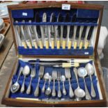 Mahogany cased canteen of cutlery containing some Viners Ltd Sheffield and other EPNS cutlery. (B.P.