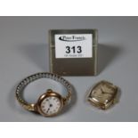 9ct gold ladies bracelet wrist watch with enamel face, together with another 9ct gold watch case and