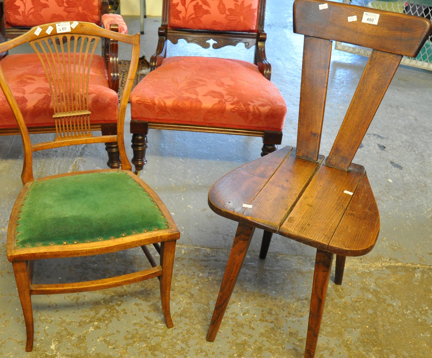 Unusual rustic elm chair with tapering back, believed to be of Polish origin, together with an