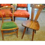 Unusual rustic elm chair with tapering back, believed to be of Polish origin, together with an