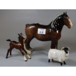 Beswick shire horse, together with a Beswick foal and a Beswick ram. (3) (B.P. 21% + VAT)