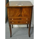 Edwardian style mahogany inlaid ladies work box with fitted drawers on outswept legs. (B.P. 21% +