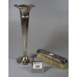 Sterling silver trumpet-shaped tapering vase marked to the base B&M Sterling 90 weighted. Together