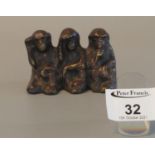 Brass monkey ornament 'Hear no evil, see no evil, speak no evil', 7cm wide approx. (B.P. 21% + VAT)