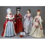 Four Royal Doulton bone china figurines in original boxes to include; 'Mrs Hugh Bonfoy' HN3319, '