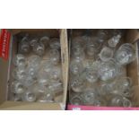 Two boxes of assorted glassware to include; dessert bowls, decanters some with stoppers, wine