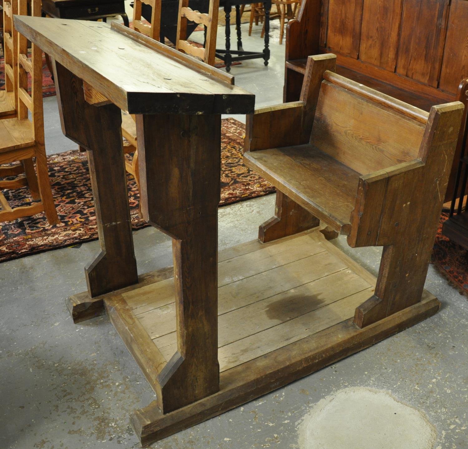 Late 19th/early 20th century pitch pine church lectern and bench/seat. (B.P. 21% + VAT)