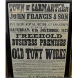 An original John Francis & Sons auction poster, 'Freehold Business Premises known as the Old Towy