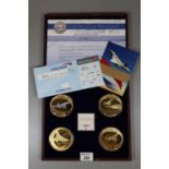 Cased set of four Concorde 'The Final Farewell' gilded and enamelled medallions, together with