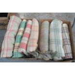 Two boxes containing seven vintage check woollen blankets or carthen. (7) (B.P. 21% + VAT)
