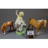 Royal Doulton bone china figurine 'April' 3416, together with two Royal Doulton horses, one