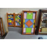 Modern multi coloured tiled and lead panel, together with two smaller tiled panels. Framed. (3) (B.